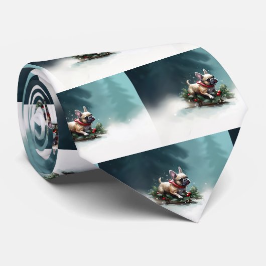 Franse Bulldog Kerstmis sneeuw winter Stropdas (Opgerold)