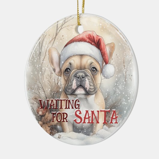 Franse Bulldog Kerstmis Wachten op Santa Dog Keramisch Ornament (Links)