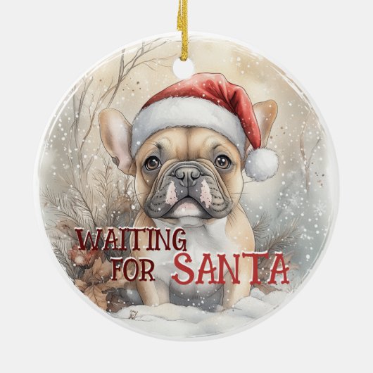Franse Bulldog Kerstmis Wachten op Santa Dog Keramisch Ornament (Achterkant)