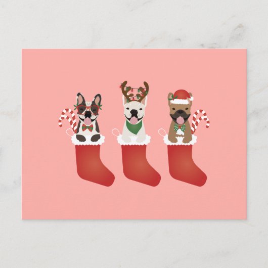 Franse Bulldog Kerstmutsen Briefkaart (Voorkant)
