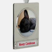 Franse Bulldog Kerstornament Verzilverd Verzilverd Banner Ornament (Rechts)