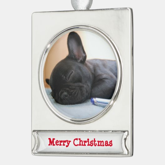 Franse Bulldog Kerstornament Verzilverd Verzilverd Banner Ornament (Links)