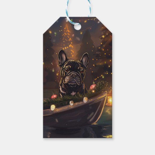 Franse Bulldog kerstvakantie Cadeaulabel (Voorkant)