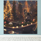 Franse Bulldog kerstvakantie Canvas Afdruk (Insitu (Houten vloer))