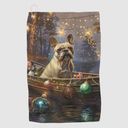 Franse Bulldog kerstvakantie Golfhanddoek (Voorkant)
