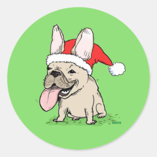 Franse Bulldog Kerstvakantie   Grappige hond Xmas Ronde Sticker