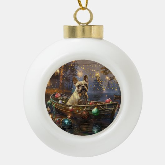 Franse Bulldog kerstvakantie Keramische Bal Ornament (Voorkant)