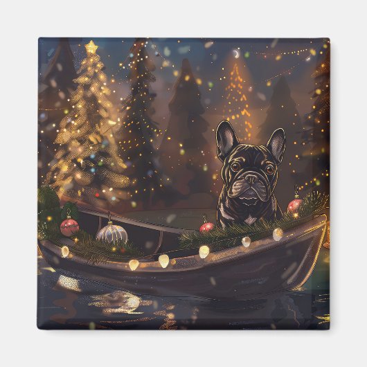 Franse Bulldog kerstvakantie Magneet (Voorkant)
