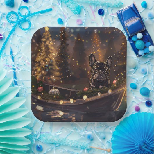 Franse Bulldog kerstvakantie Papieren Bordje (Feest)