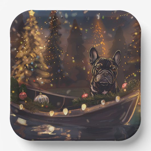Franse Bulldog kerstvakantie Papieren Bordje (Voorkant)