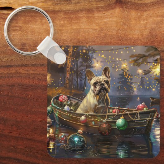 Franse Bulldog kerstvakantie Sleutelhanger (Voorkant)