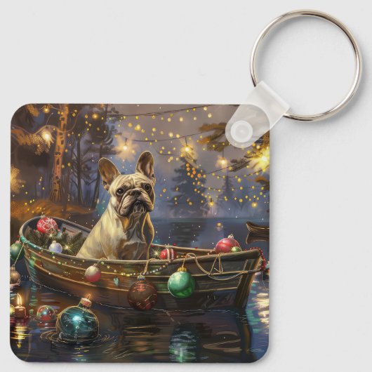 Franse Bulldog kerstvakantie Sleutelhanger (Achterkant)