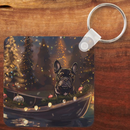 Franse Bulldog kerstvakantie Sleutelhanger (Achterkant)