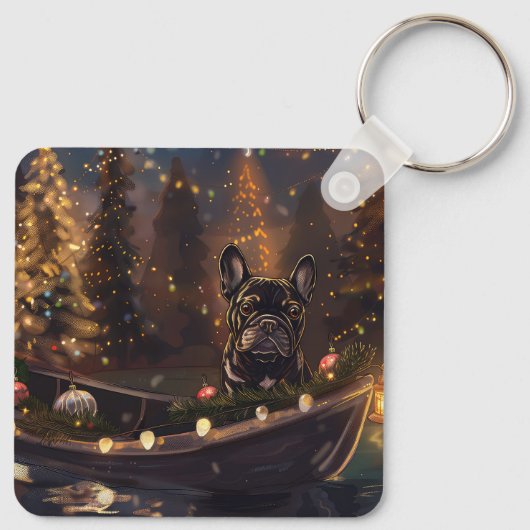 Franse Bulldog kerstvakantie Sleutelhanger (Achterkant)