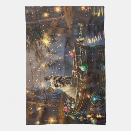 Franse Bulldog kerstvakantie Theedoek (Verticaal)