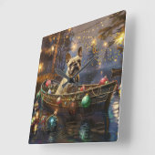 Franse Bulldog kerstvakantie Vierkante Klok (Hoek)