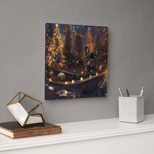 Franse Bulldog kerstvakantie Vierkante Klok (Kantoor)