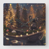 Franse Bulldog kerstvakantie Vierkante Klok (Voorkant)