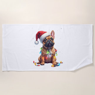 Franse Bulldog Kerstverlichting Kerstman Franse Bu Strandlaken