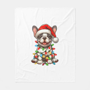 Franse Bulldog Kerstverlichting Santa Hat Boys Gir Fleece Deken