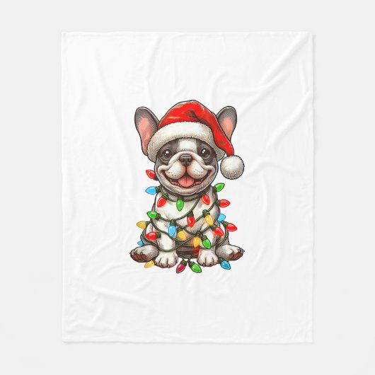 Franse Bulldog Kerstverlichting Santa Hat Boys Gir Fleece Deken (Voorkant)