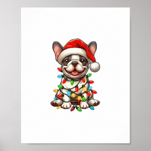 Franse Bulldog Kerstverlichting Santa Hat Boys Gir Poster (Voorkant)