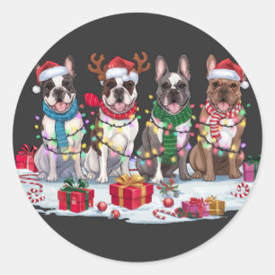 Franse Bulldog kerstverlichting - Schattig ontwerp Ronde Sticker