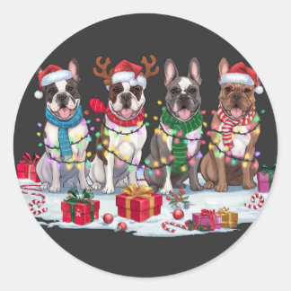 Franse Bulldog kerstverlichting - Schattig ontwerp Ronde Sticker