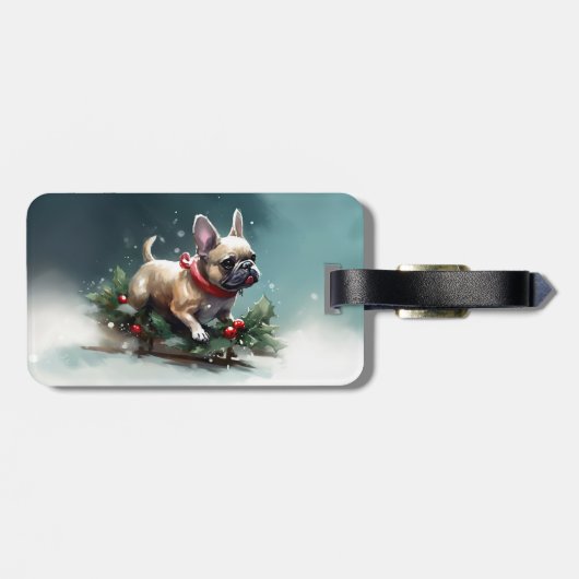 Franse Bulldog Kerstwinter sneeuw Bagagelabel (Achterkant horizontaal)