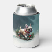 Franse Bulldog Kerstwinter sneeuw Blikjeskoeler (Blikje Voorkant)