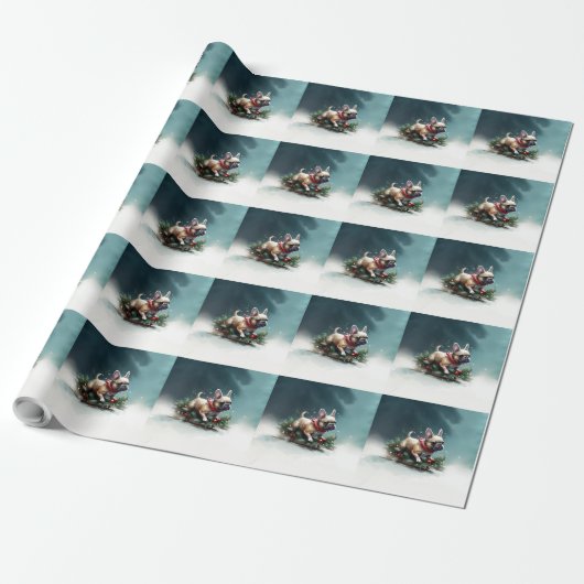 Franse Bulldog Kerstwinter sneeuw Cadeaupapier (Uitgerold)