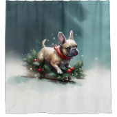 Franse Bulldog Kerstwinter sneeuw Douchegordijn (Voorkant)