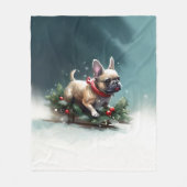 Franse Bulldog Kerstwinter sneeuw Fleece Deken (Voorkant)