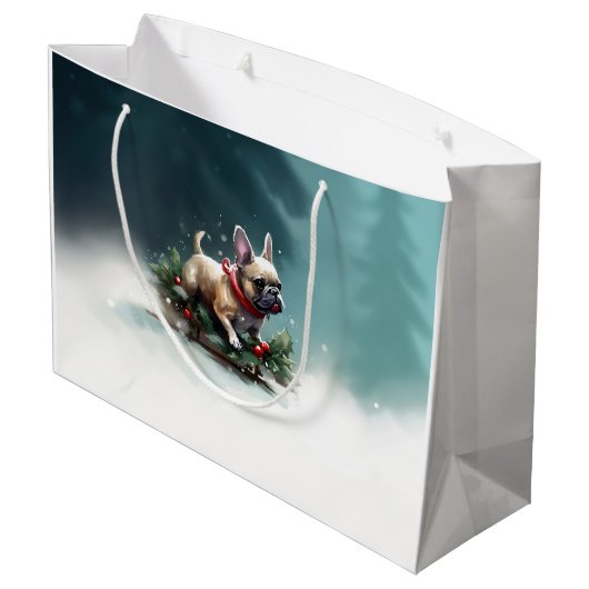 Franse Bulldog Kerstwinter sneeuw Groot Cadeauzakje (Achterkant Gekanteld)
