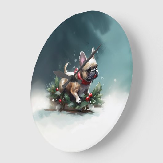 Franse Bulldog Kerstwinter sneeuw Grote Klok (Hoek)