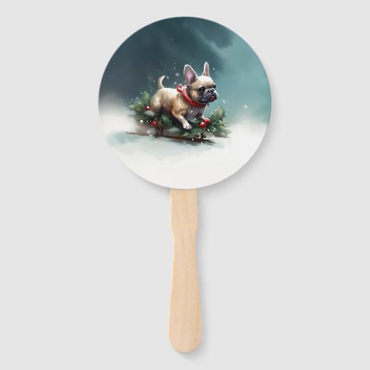 Franse Bulldog Kerstwinter sneeuw Handwaaier (Voorkant)