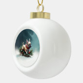 Franse Bulldog Kerstwinter sneeuw Keramische Bal Ornament (Rechts)