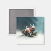 Franse Bulldog Kerstwinter sneeuw Magneet (Voorkant / Achterkant)