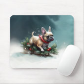 Franse Bulldog Kerstwinter sneeuw Muismat (Met muis)