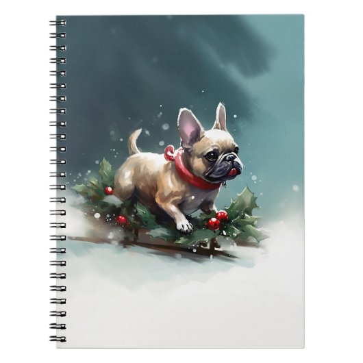 Franse Bulldog Kerstwinter sneeuw Notitieboek (Voorkant)