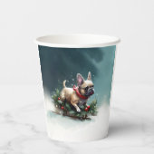 Franse Bulldog Kerstwinter sneeuw Papieren Bekers (Achterkant)