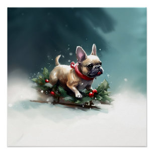 Franse Bulldog Kerstwinter sneeuw Perfect Poster