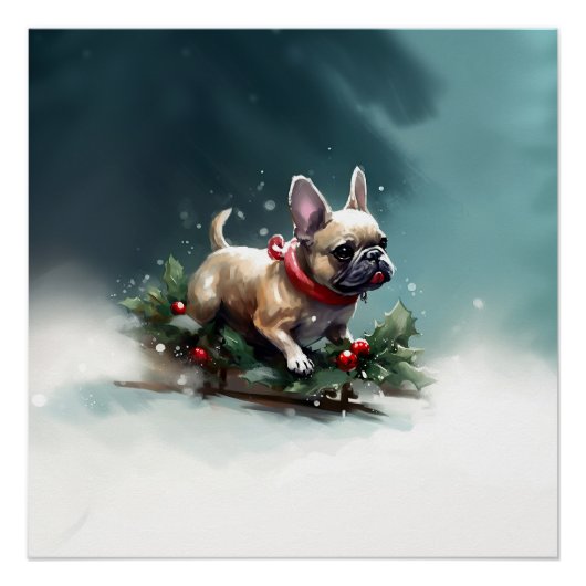 Franse Bulldog Kerstwinter sneeuw Perfect Poster (Voorkant)