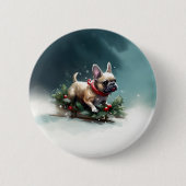 Franse Bulldog Kerstwinter sneeuw Ronde Button 5,7 Cm (Voorkant)