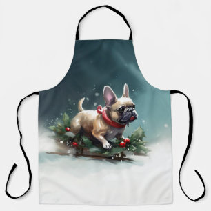 Franse Bulldog Kerstwinter sneeuw Schort
