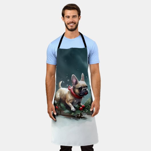 Franse Bulldog Kerstwinter sneeuw Schort (Gedragen)