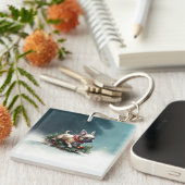 Franse Bulldog Kerstwinter sneeuw Sleutelhanger (Voorkant Rechts)