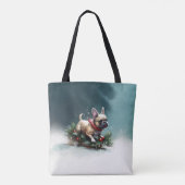 Franse Bulldog Kerstwinter sneeuw Tote Bag (Achterkant)