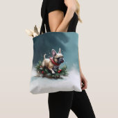 Franse Bulldog Kerstwinter sneeuw Tote Bag (Dichtbij)