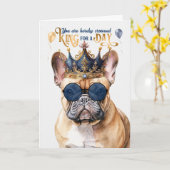 Franse Bulldog King voor een dag grappige verjaard Kaart (Gele Bloem)